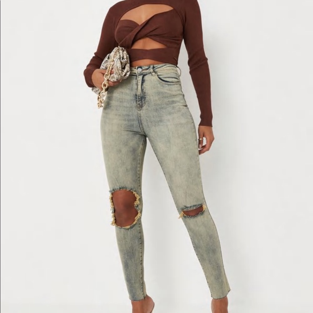 NWT Missguided sinner high waisted ripped skinny jean vintage wash size 6